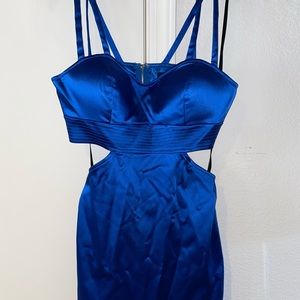 Silky blue Bebe mini cutout dress